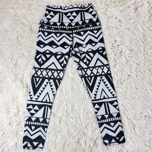 Evolution & Creation Leggings Womens Size White Black High Waist Aztec Tribal